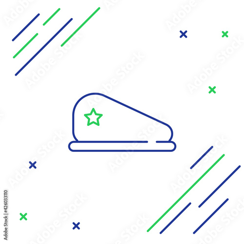 Line Military beret icon isolated on white background. Soldiers cap. Army hat. War baret. Colorful outline concept. Vector