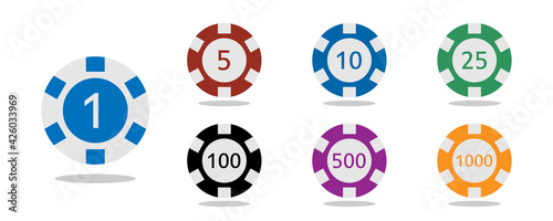 Casino coins chip set isolated on white background. Vector illustration