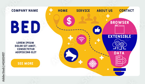 Vector website design template . BED - Browser Extensible Data  acronym. business concept background. illustration for website banner, marketing materials, business presentation, online advertising