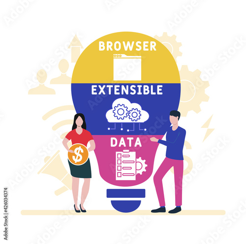 Flat design with people. BED - Browser Extensible Data acronym, business concept background. Vector illustration for website banner, marketing materials, business presentation, online advertising.