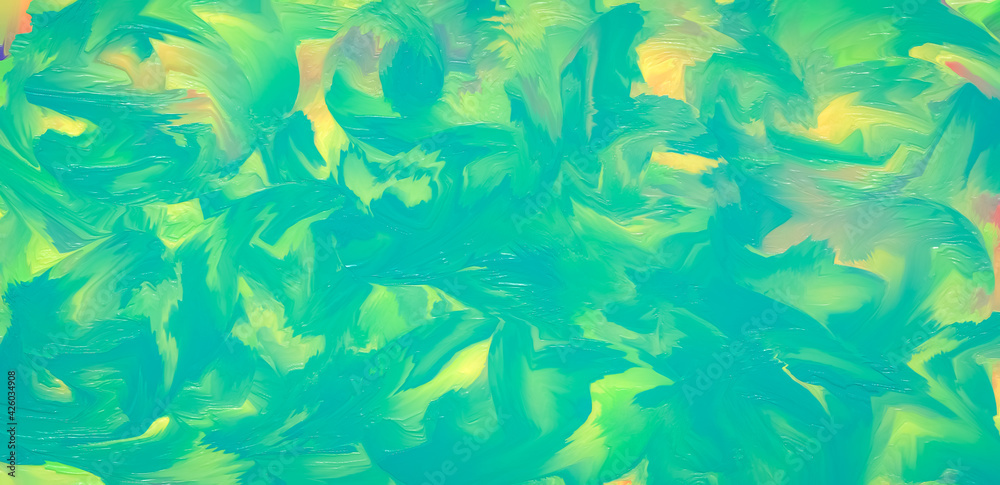 Abstract sea-green background, ink texture, multicolored painted art canvas. Summer aqua color, vibrant wallpaper. Mint colored pattern. Painting design. Vivid wash drawing, variegated aquarelle.
