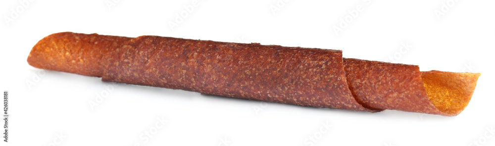 Delicious fruit leather roll isolated on white Delicious fruit leather roll isolated on white