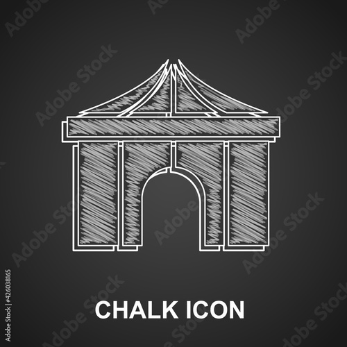 Chalk Circus tent icon isolated on black background. Carnival camping tent. Amusement park. Vector