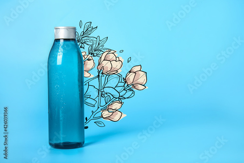 Bottle of shampoo on color ...