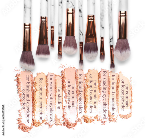 Set of makeup brushes on wh...