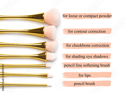 Set of makeup brushes on wh...