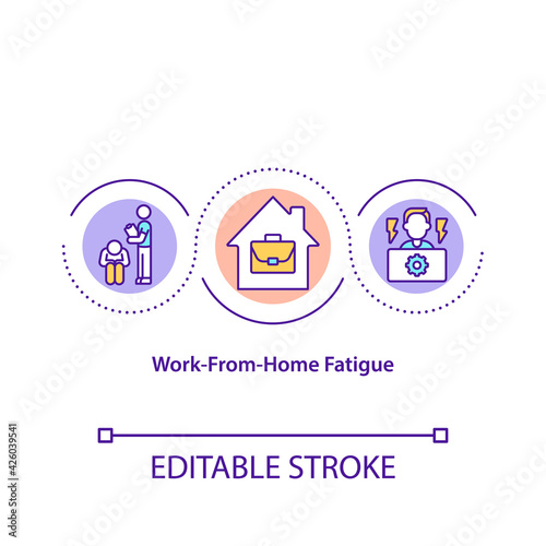 Work-from-home fatigue concept icon. Work burnout idea thin line illustration. Technology exhaustion. Connection with computers and phones. Vector isolated outline RGB color drawing. Editable stroke