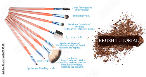 Set of makeup brushes on wh...