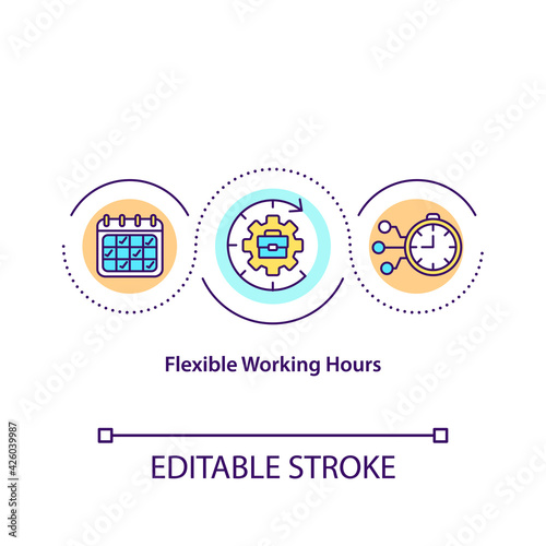 Flexible working hours concept icon. Work-life balance improvement idea thin line illustration. Work arrangement. Flexible routine. Vector isolated outline RGB color drawing. Editable stroke