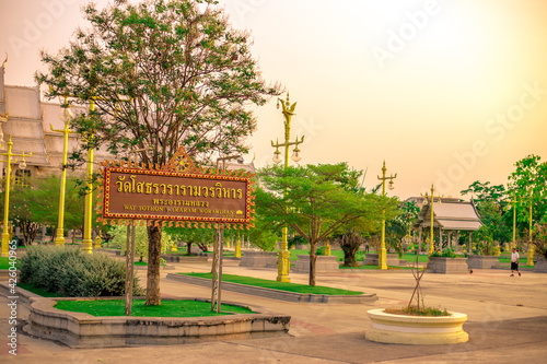 Background of one of the religious sites in Thailand (Wat Sothon Wararam Worawihan) in Chachoengsao, tourists always come to make merit. photo