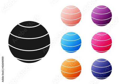 Black Fitness ball icon isolated on white background. Gym ball. Set icons colorful. Vector