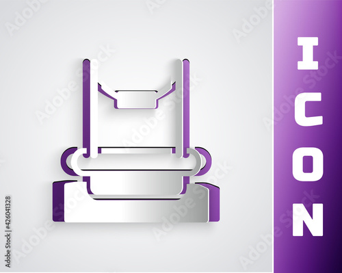Paper cut Bungee trampoline attraction with metal ladder icon isolated on grey background. Paper art style. Vector