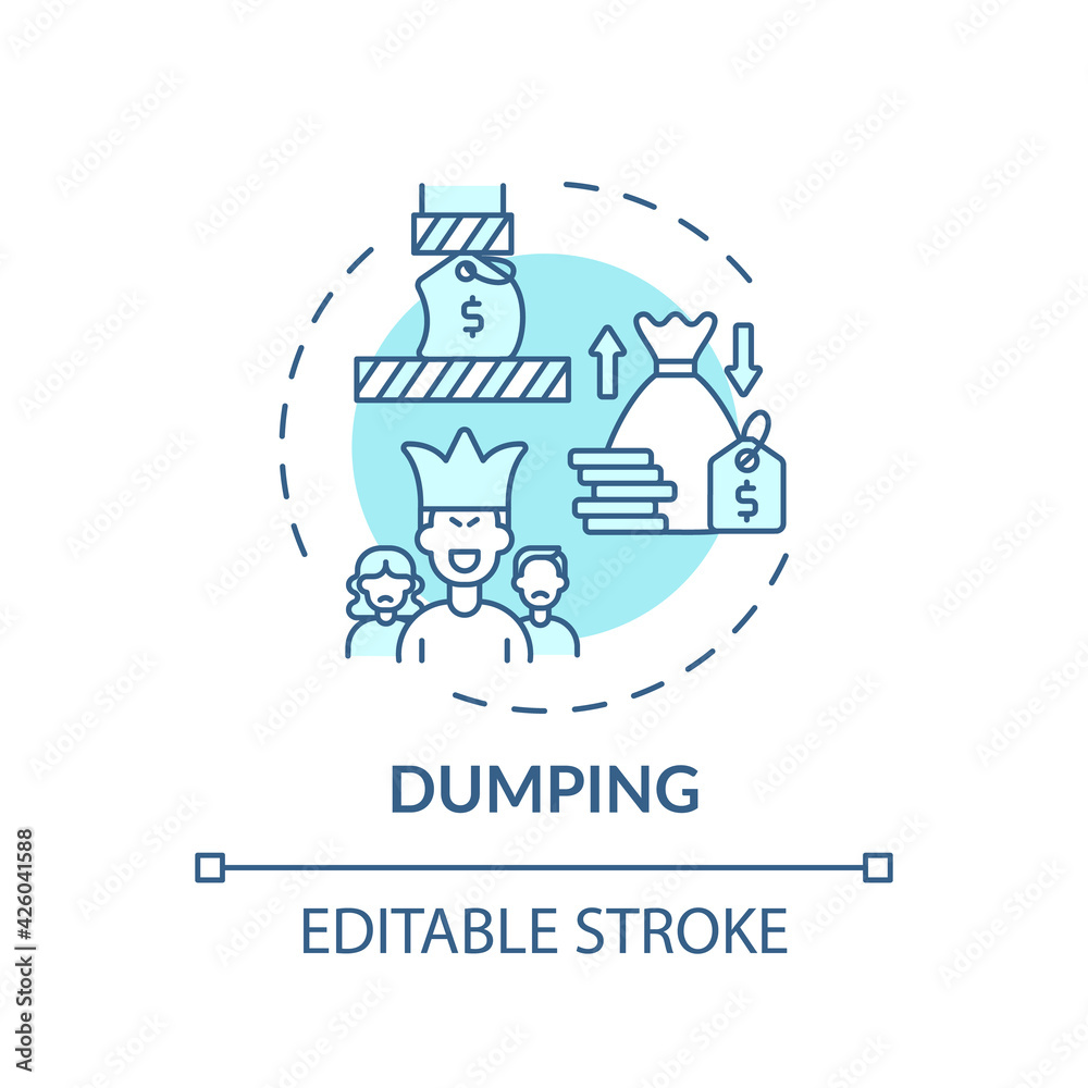 Dumping concept icon. Anti-competitive practices idea thin line illustration. Monopoly situation creation. Pricing policy. Vector isolated outline RGB color drawing. Editable stroke