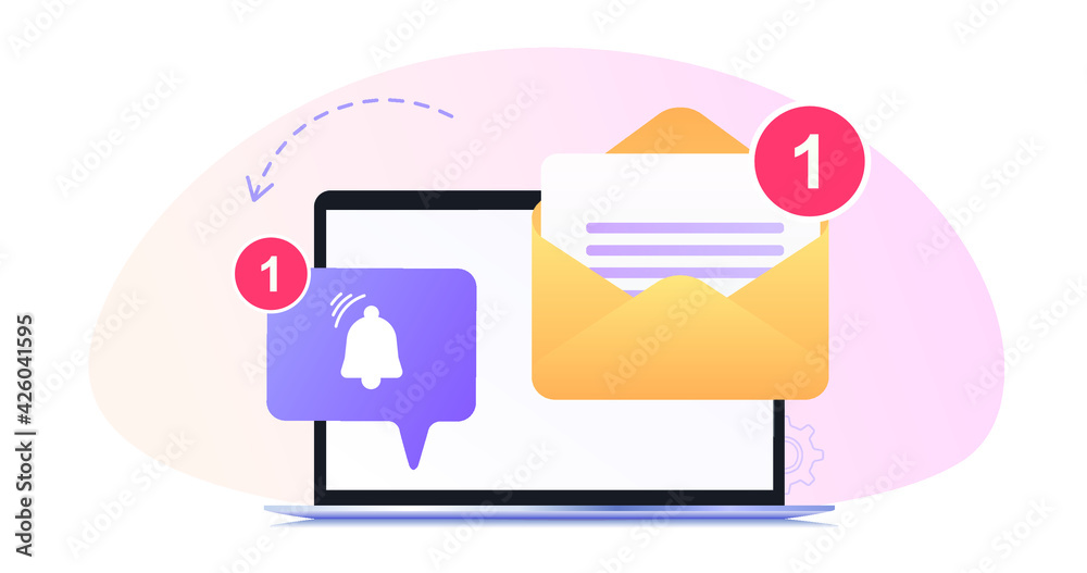 Unread email notification. New message on the computer screen. Vector illustration. Buttons on the phone screen, icons Unread email notification. New message on the computer screen. Vector illustration. Buttons on the phone screen, icons
