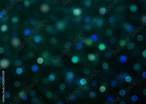 Dark blue green bokeh lights blurred background. Secret illustration abstract.