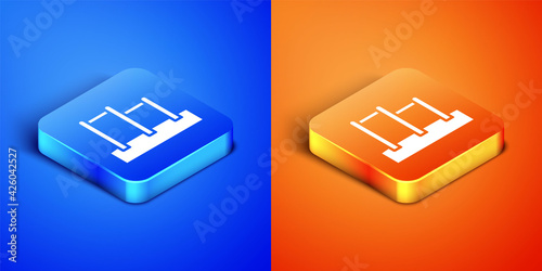 Isometric Sport horizontal bar icon isolated on blue and orange background. Square button. Vector