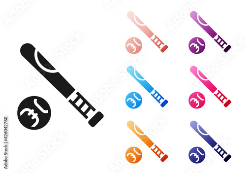 Black Baseball bat with ball icon isolated on white background. Set icons colorful. Vector