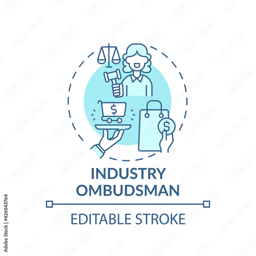 Industry ombudsman concept icon. Consumer protection service idea thin line illustration. Resolving issues between consumers and businesses. Vector isolated outline RGB color drawing. Editable stroke