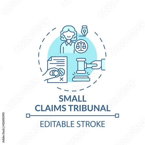 Small claims tribunal concept icon. Consumer protection idea thin line illustration. Avoiding regular expensive lawsuit. Independent advices. Vector isolated outline RGB color drawing. Editable stroke