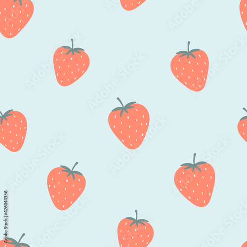 Strawberry seamless pattern for textile, wrapping paper, fabric. Cute kids summer background with berries.