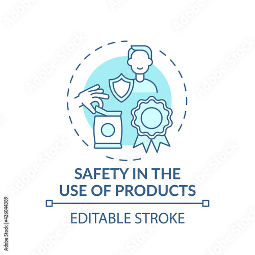 Safety in products use concept icon. Fundamental consumer right idea thin line illustration. Maintaining protection level for customers. Vector isolated outline RGB color drawing. Editable stroke