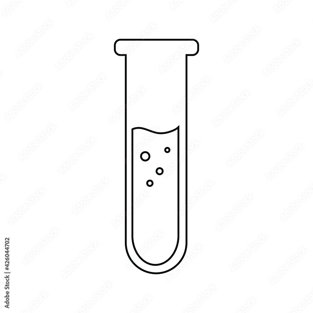 Vector outline icon flask with liquid and bubbles Vector outline icon flask with liquid and bubbles