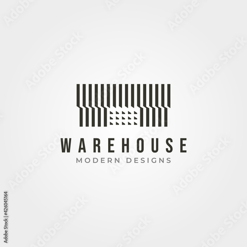 minimalist warehouse building logo vector illustration design, storage house logo design
