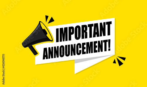 Megaphone with Important Announcement. Vector flat photo