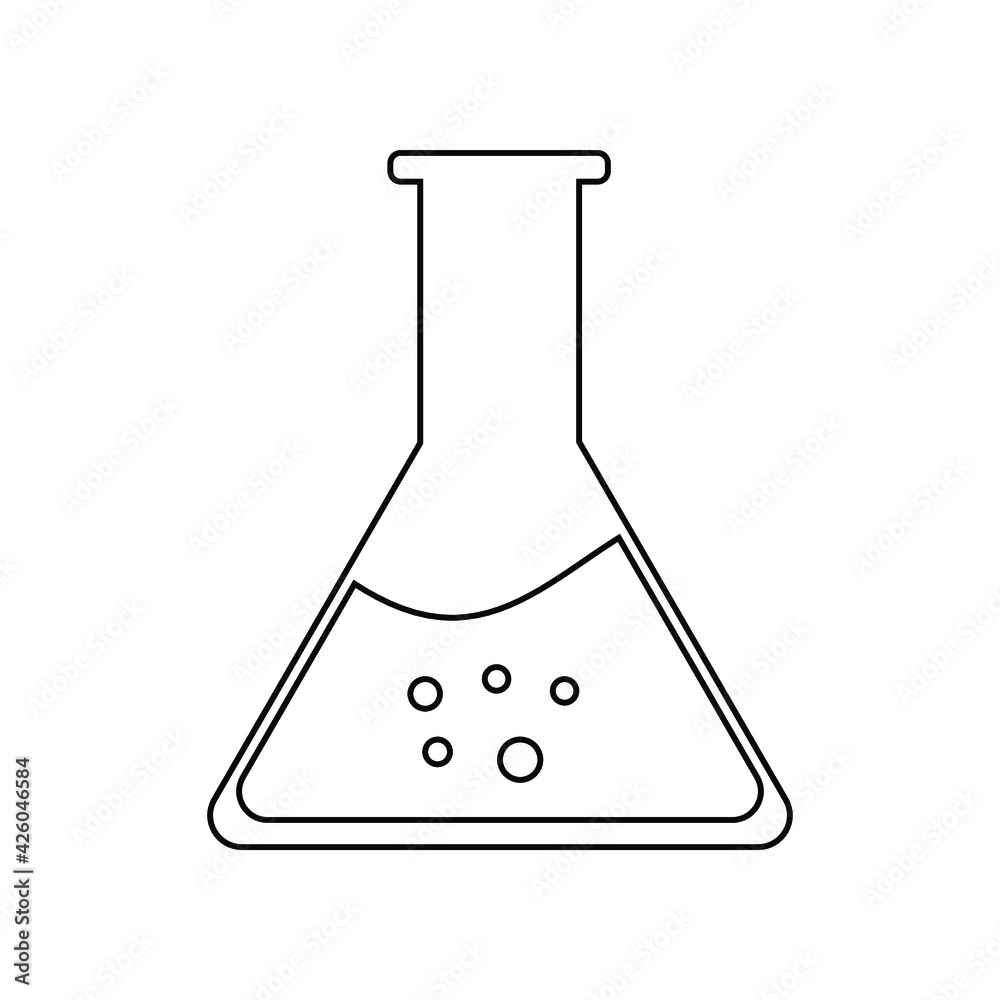 Vector outline icon cube flask with liquid and bubbles Vector outline icon cube flask with liquid and bubbles