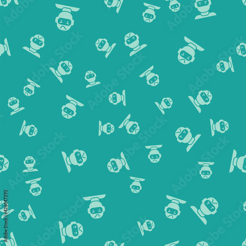 Green Thief mask icon isolated seamless pattern on green background. Bandit mask, criminal man. Vector