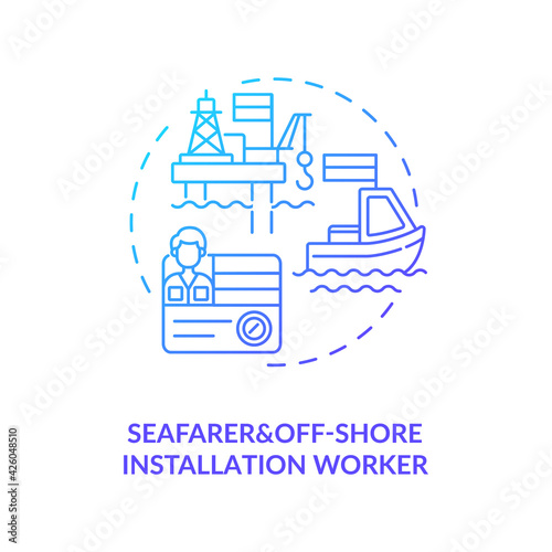 Seafarer and offshore installation worker blue gradient concept icon. Maritime industry professions. Jobs for migrant workers idea thin line illustration. Vector isolated outline RGB color drawing