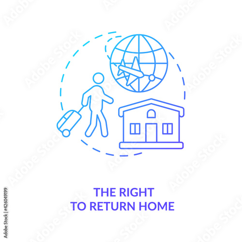 The right to return home blue gradient concept icon. Immigrant freedom of moving. Civil human rights. Migrant worker rights idea thin line illustration. Vector isolated outline RGB color drawing