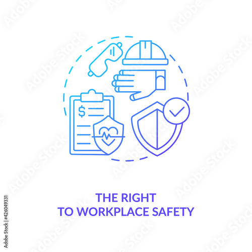 The right to workplace safety blue gradient concept icon. Employee health insurance and security. Migrant worker rights idea thin line illustration. Vector isolated outline RGB color drawing