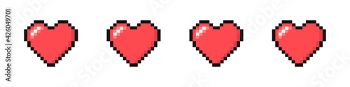 Set of pixel hearts with video games isolated on white background. '8-bit style. Vector illustration