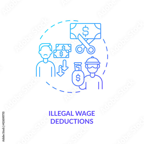 Illegal wage deductions blue gradient concept icon. Underpaid laborer. Unfair employment conditions. Migrant worker rights idea thin line illustration. Vector isolated outline RGB color drawing