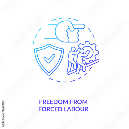 Freedom from forced labour blue gradient concept icon. Stop labour exploitation. Illegal work. Migrant worker rights idea thin line illustration. Vector isolated outline RGB color drawing