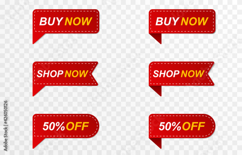 Set of red ribbons, price tags, discounts. Discount offer, sale with red ribbon png. Vector image.