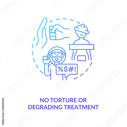 No torture or degrading treatment blue gradient concept icon. Stop violence against immigrant. Migrant worker rights idea thin line illustration. Vector isolated outline RGB color drawing