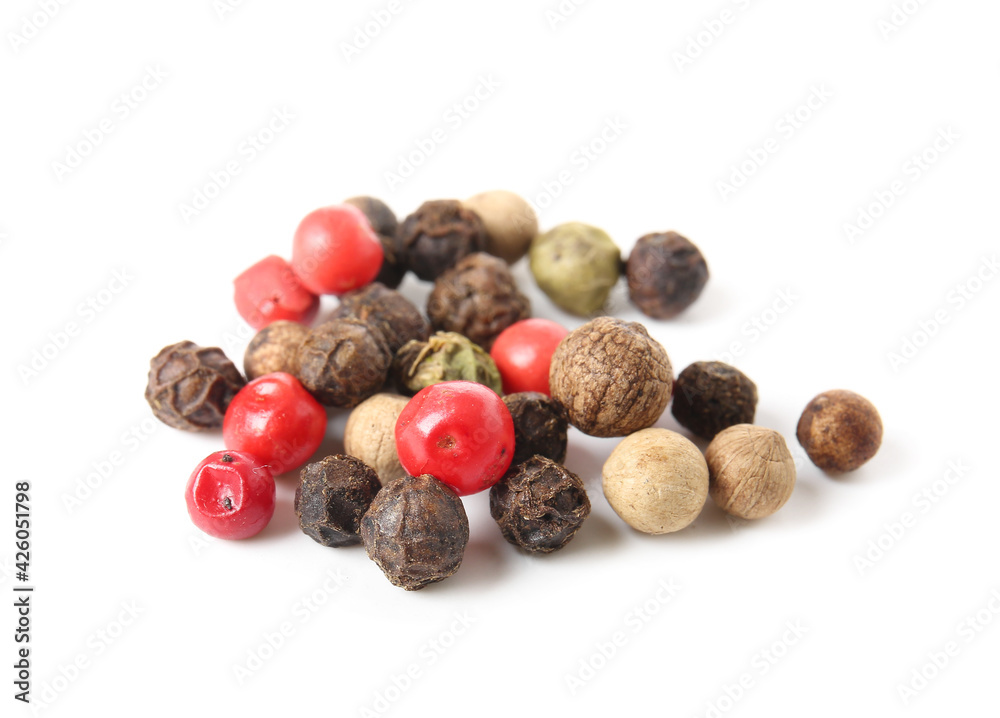 Mixed peppercorns on white background Mixed peppercorns on white background