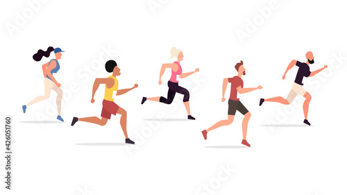 People are running a marathon. Athletes isolated on white background running race. Vector illustration