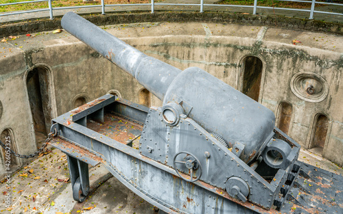 Top view of Zhengwu barbette cannon of Xiuying fort Haikou Hainan China photo