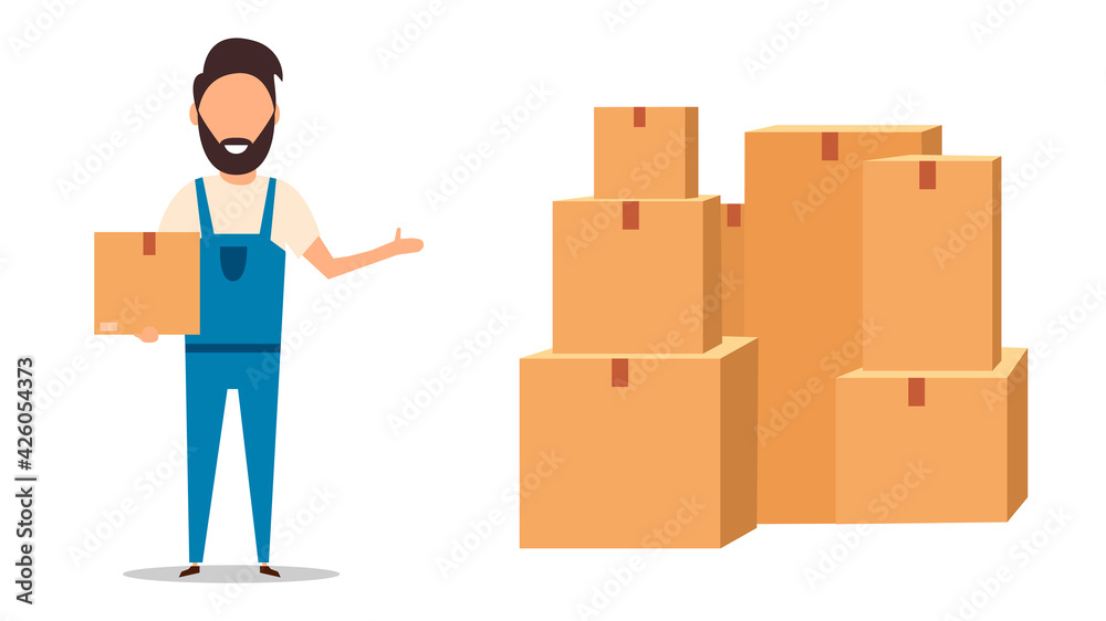 Courier with mailboxes isolated on white background. Express delivery. Vector illustration Courier with mailboxes isolated on white background. Express delivery. Vector illustration