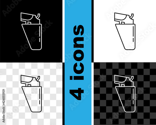 Set line Revolver gun in holster icon isolated on black and white, transparent background. Vector