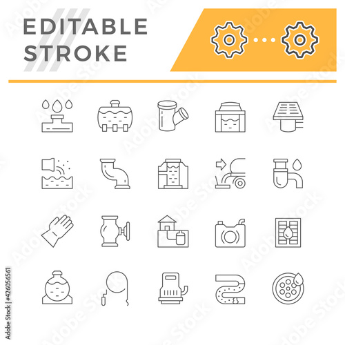 Set line icons of sewerage