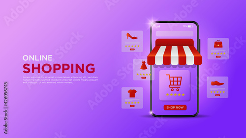 Online shopping on mobile applications or websites concepts vector design template