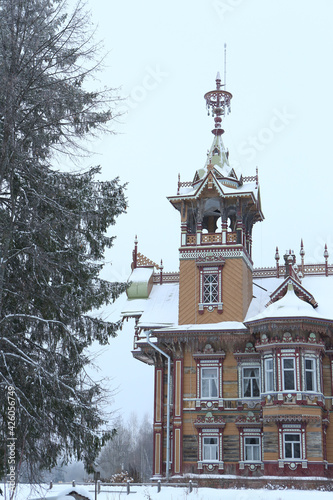 Old traditional national wooden house (