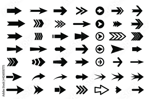 Arrow vector icon. Set of new style black vector arrows isolated on white. Collection of pointers. Arrows vector illustration collection