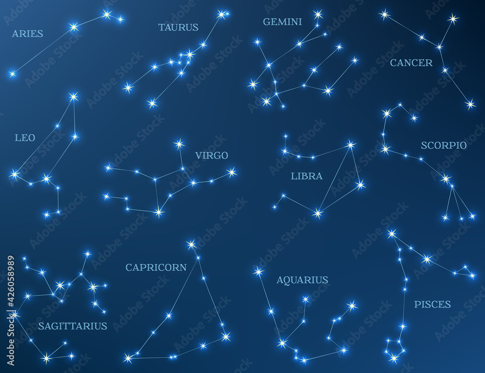 Zodiac constellations star astrology signs vector