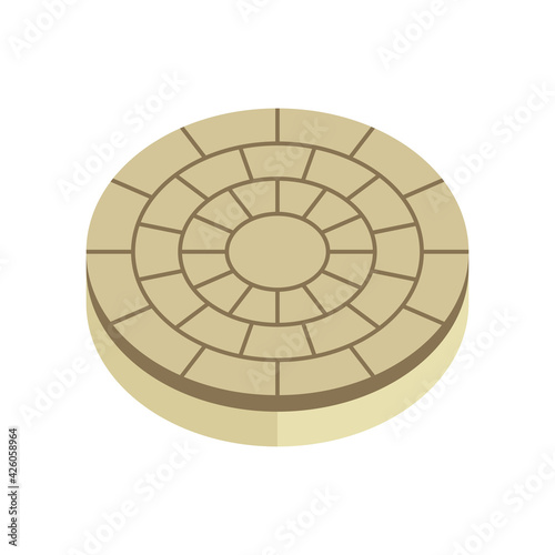 Concrete paver block pavement floor or brick vector icon. For landscape  outdoor  garden by paving on ground to create circle or round pattern. That sidewalk  road  patio  path  street or walkway.