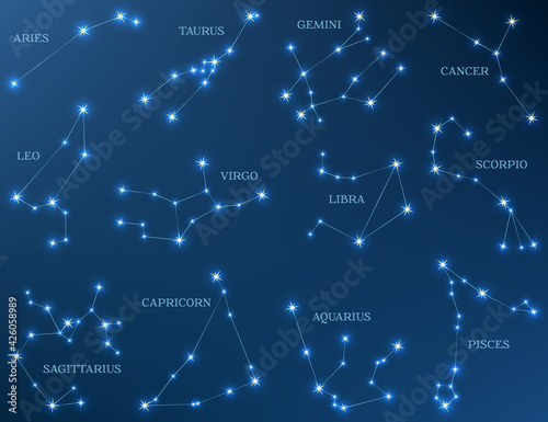 Zodiac constellations star astrology signs vector